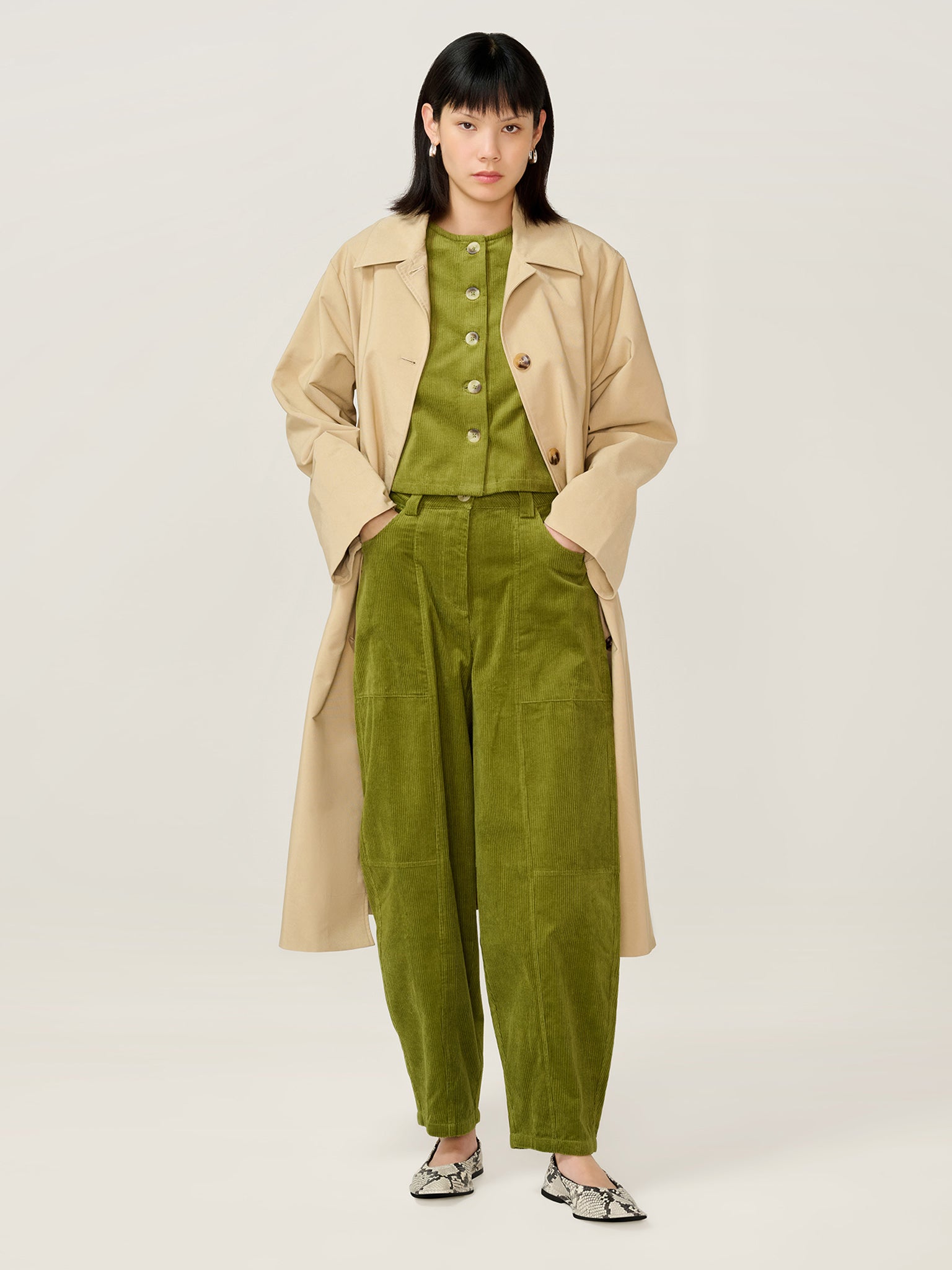 Cosme Cord Top in Moss Green