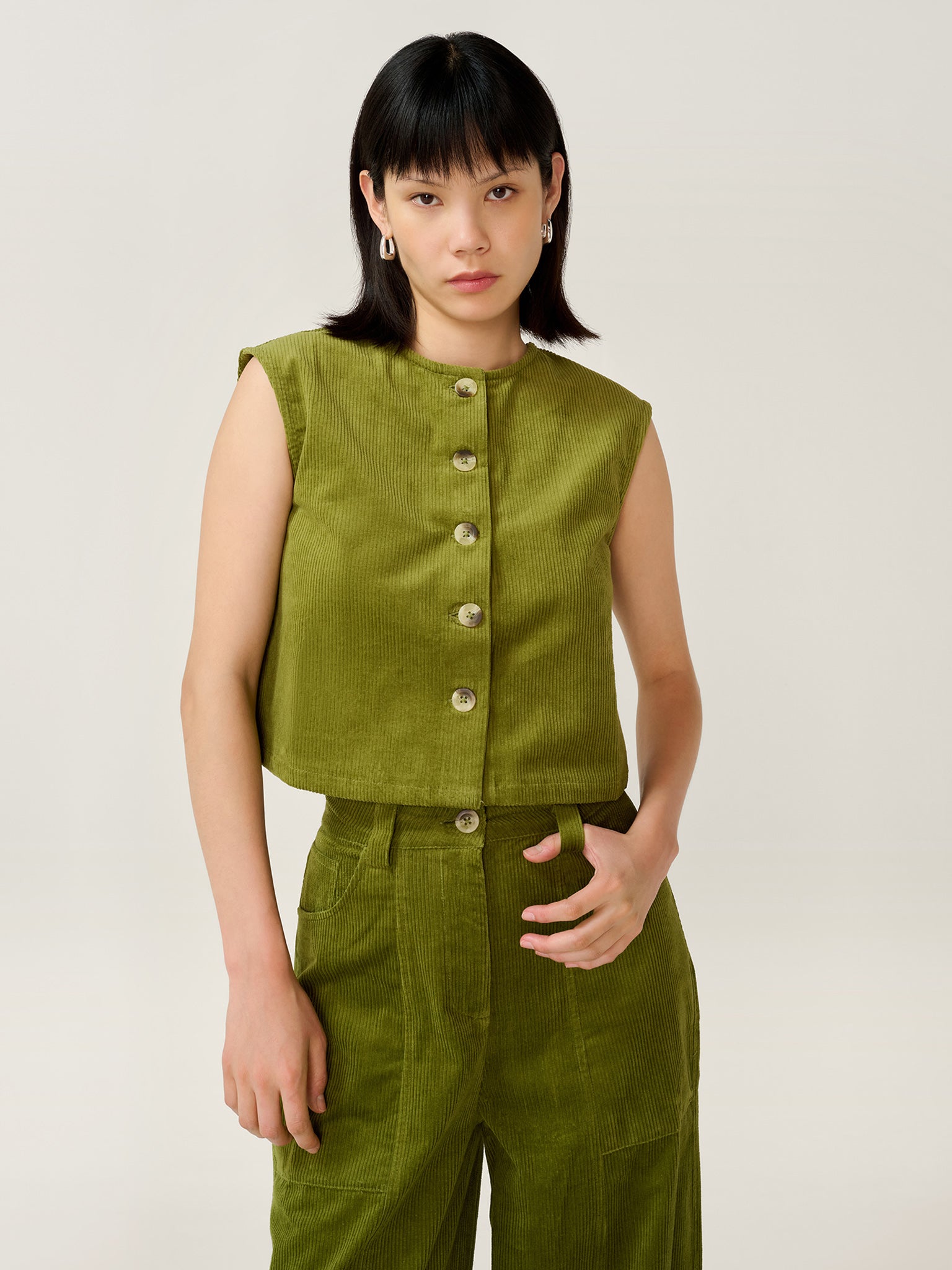 Cosme Cord Top in Moss Green