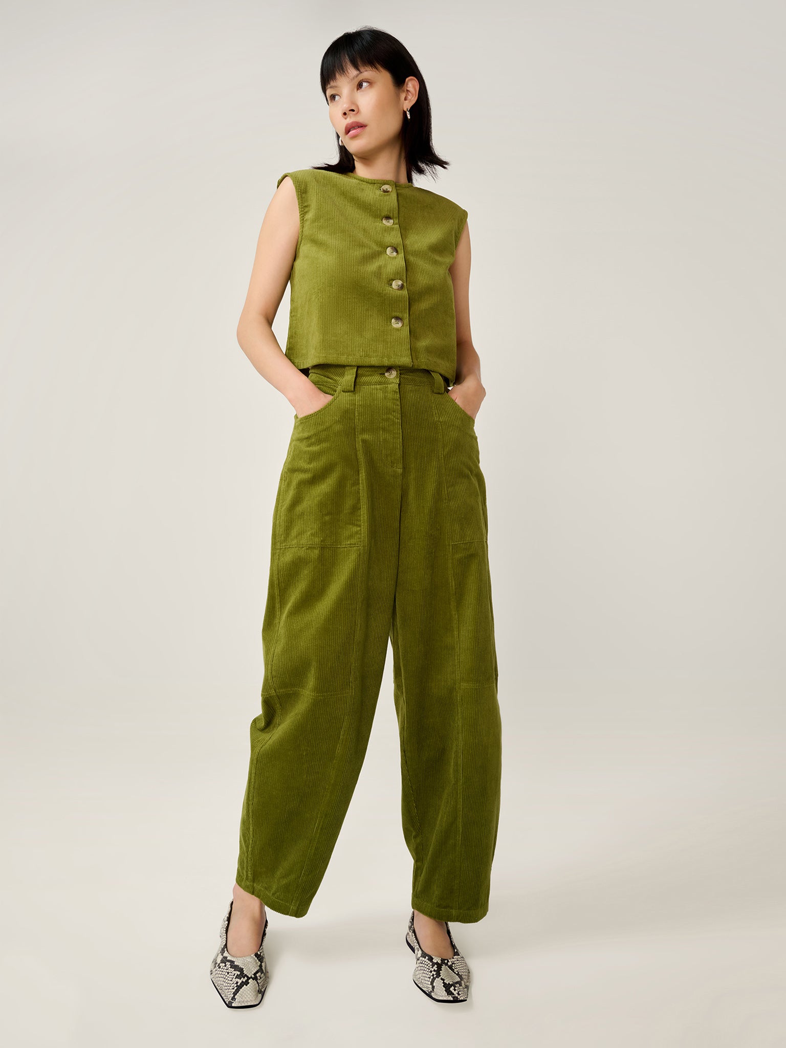 Cosme Cord Top in Moss Green