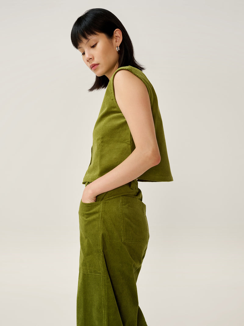 Cosme Cord Top in Moss Green