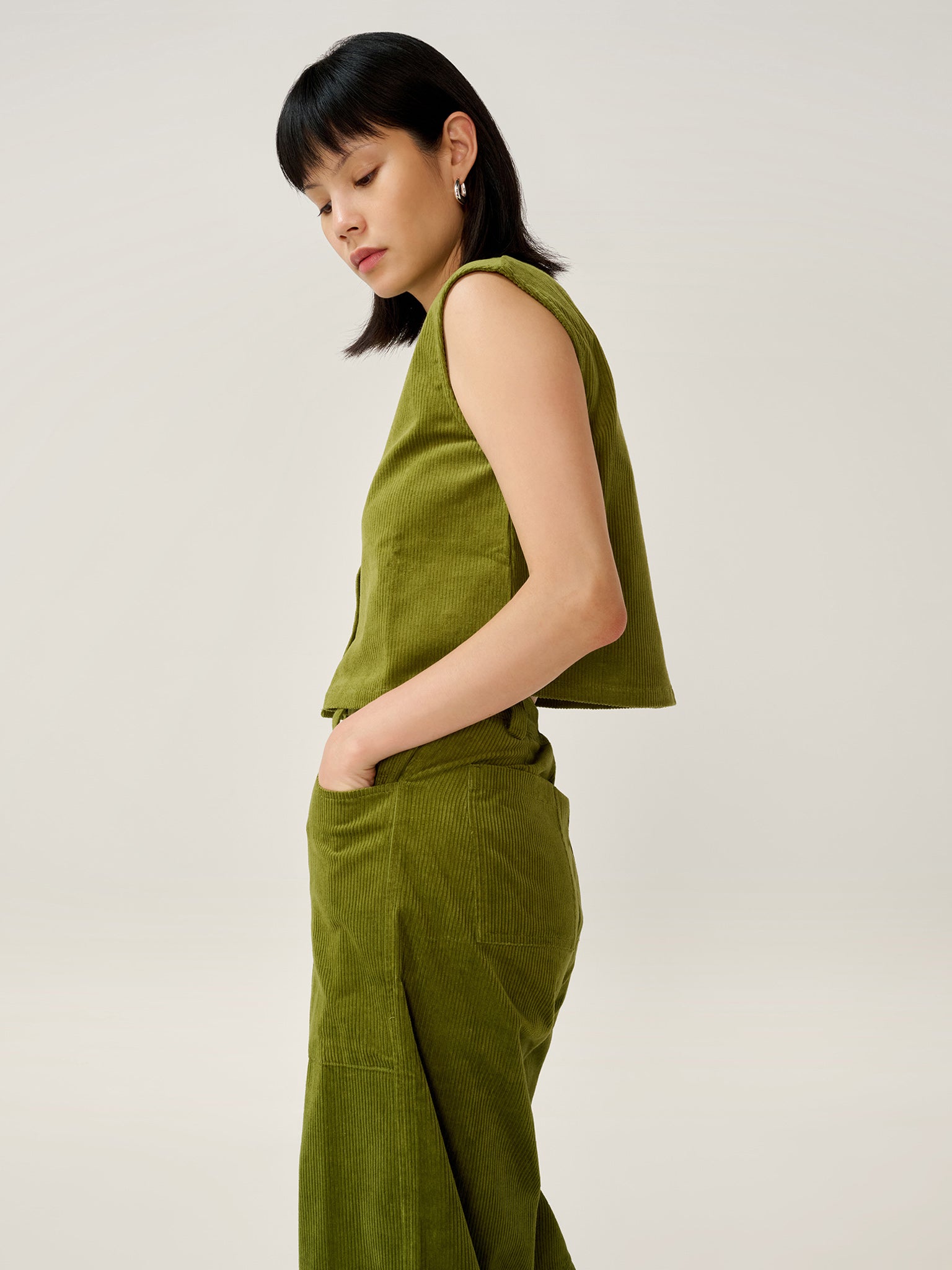Cosme Cord Top in Moss Green