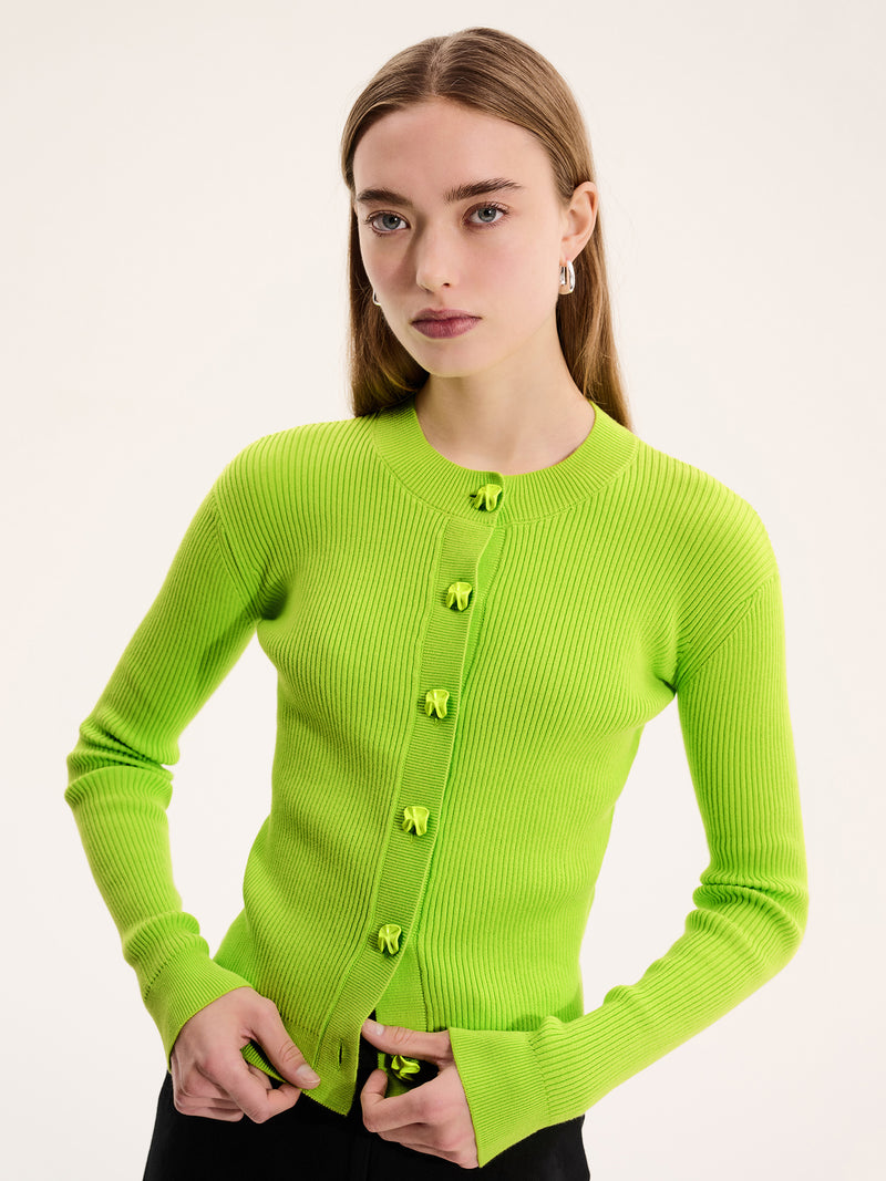 Daisy Rib Cardigan in Lime Green