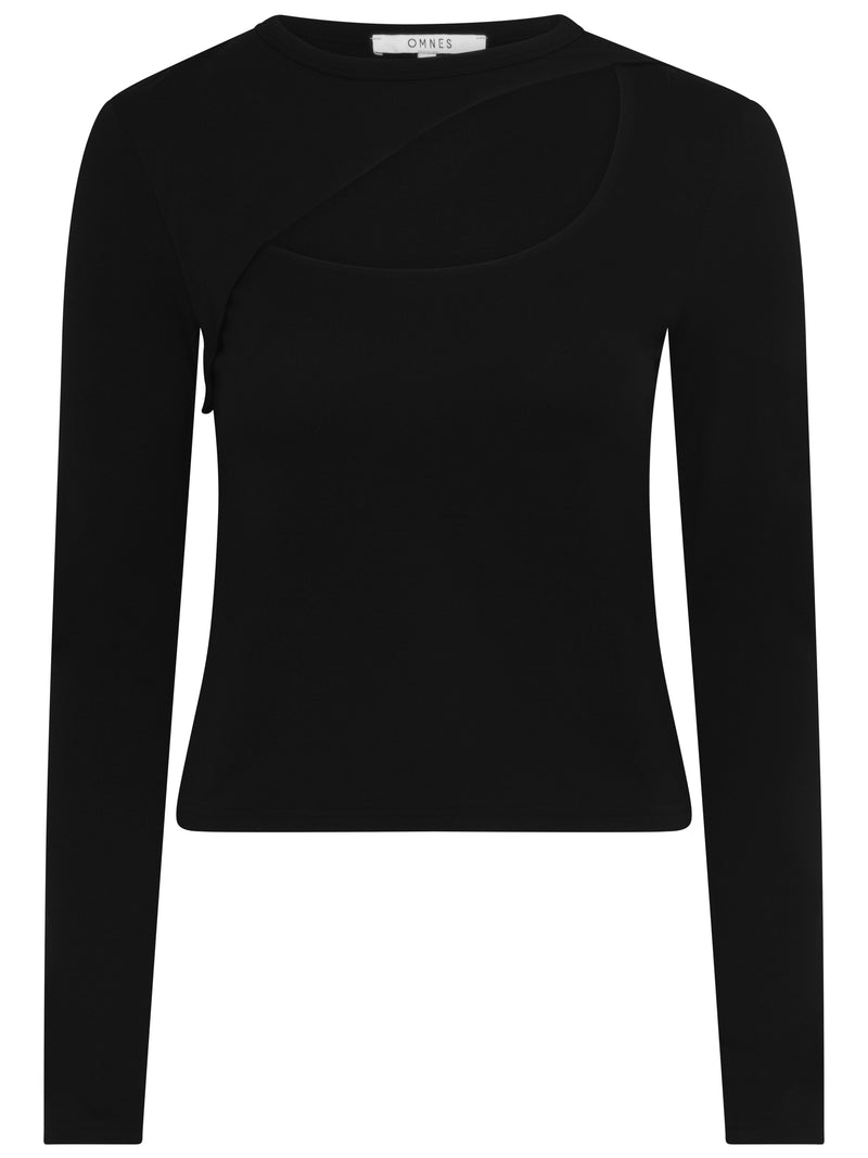 Deryn Cut Out Jersey Top in Black