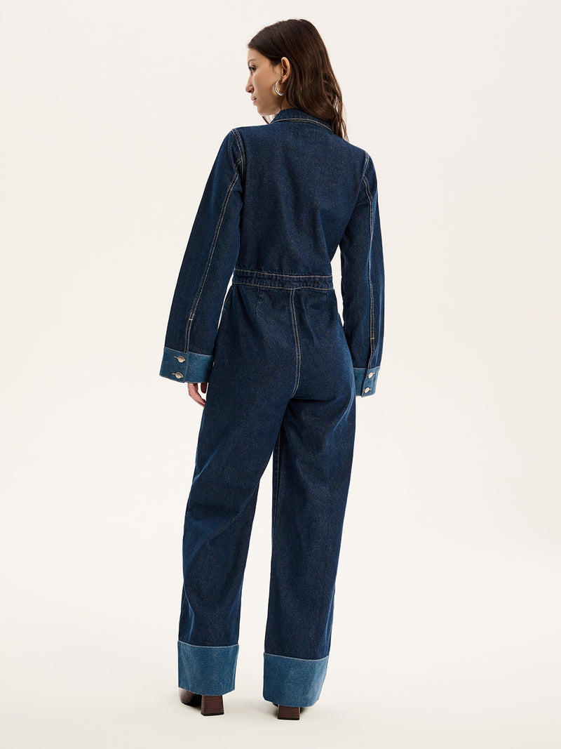 Diya Contrast Denim Jumpsuit in Midwash