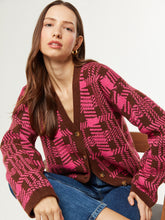 Load image into Gallery viewer, Francesca Check Cardigan in Magenta and Brown