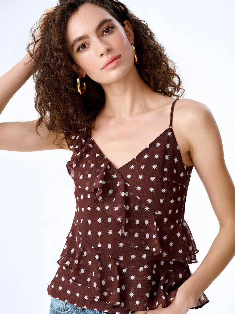 Francie Top in Brown Starburst Print