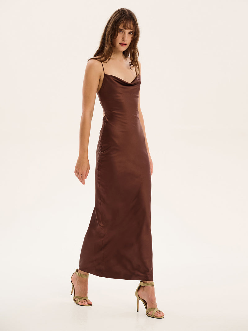 brown cowl neck midi dress Brown Cowl Neck Midi Dress main image 0