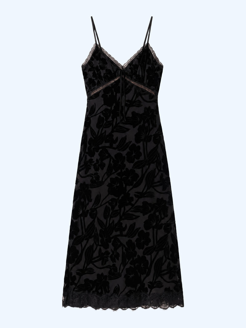 Harper Dress in Black Devore Floral