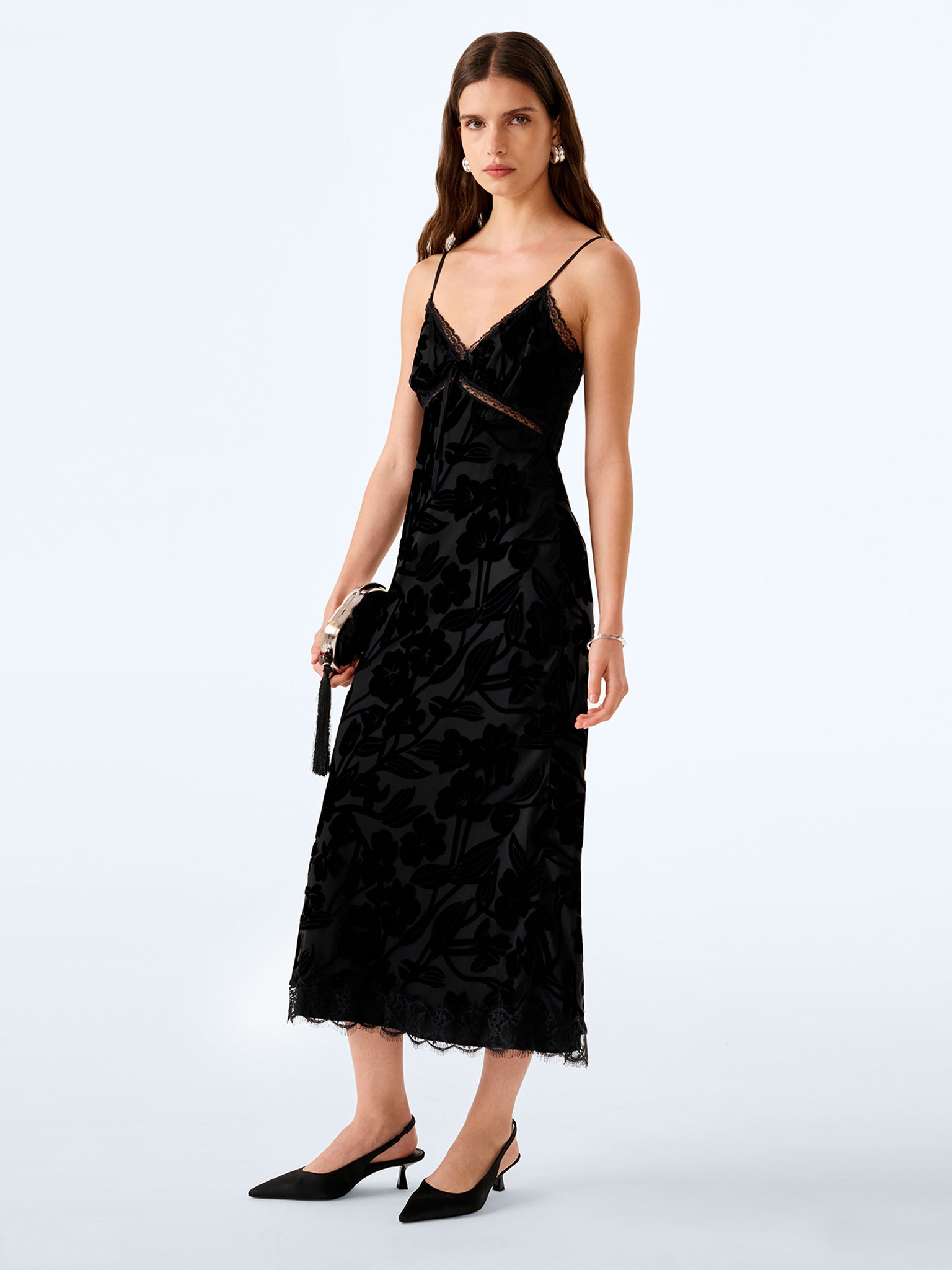 Harper Dress in Black Devore Floral