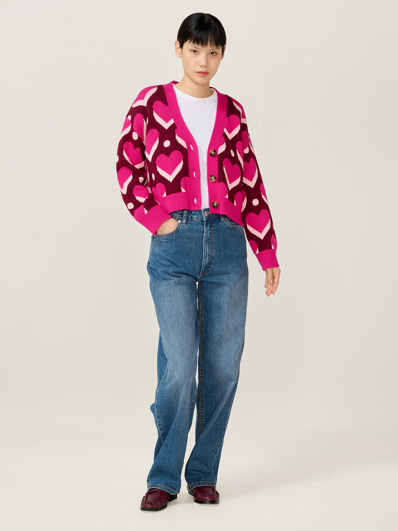 Heather Heart Cardigan in Pink
