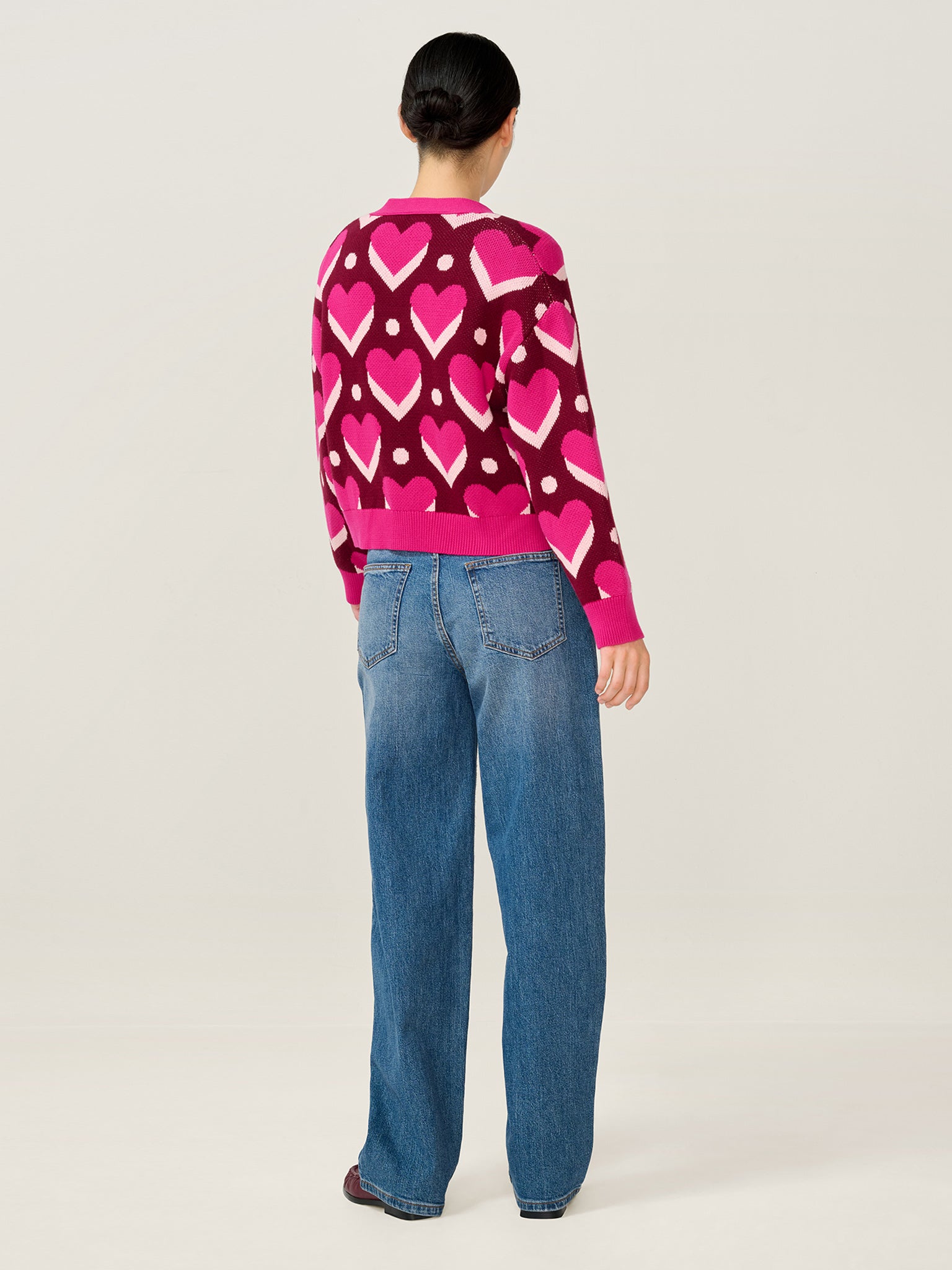 Heather Heart Cardigan in Pink | OMNES | Knitwear