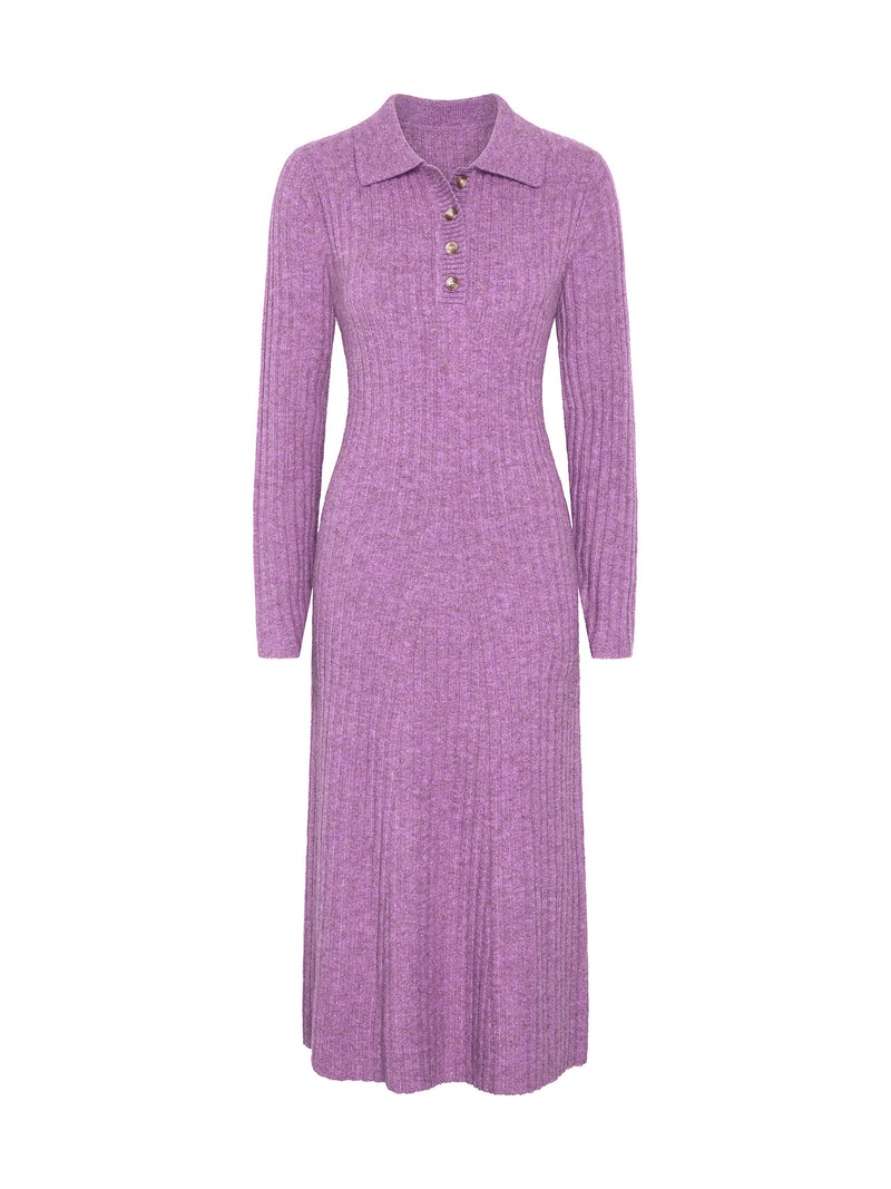 Henley Ribbed Placket Dress in Purple