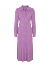 Load image into Gallery viewer, Henley Ribbed Placket Dress in Purple