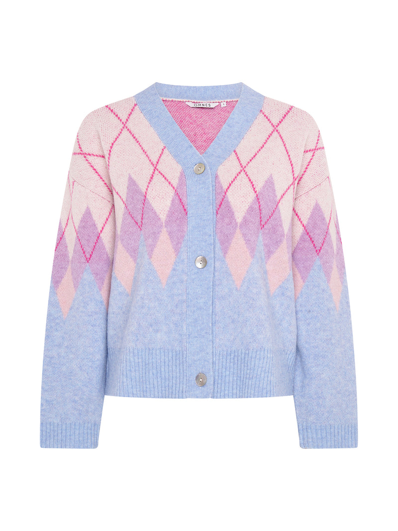 Henni Fluffy Argyle Cardigan in Cream