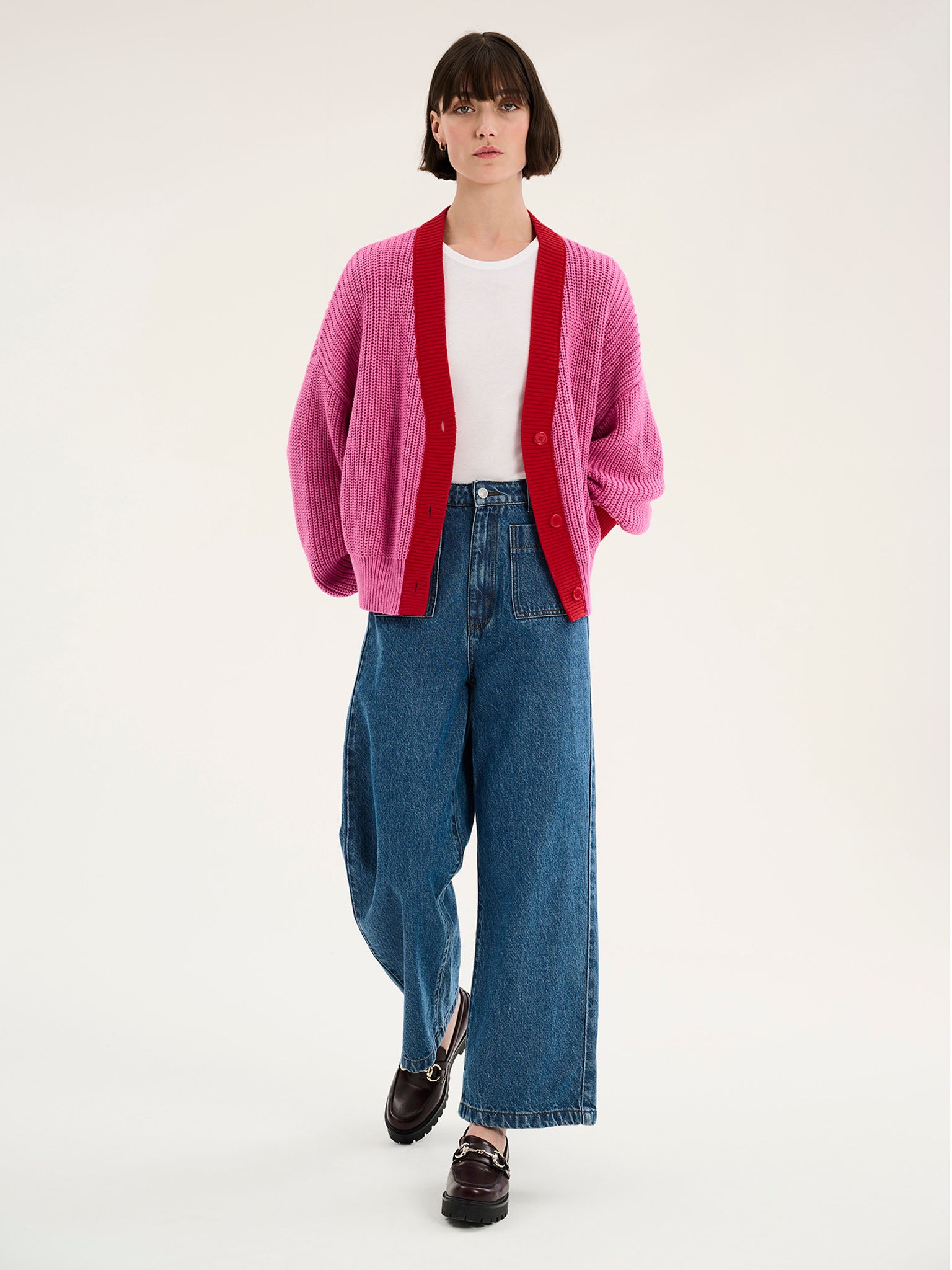 Hopper Cardigan in Pink and Red | OMNES | Knitwear | Sustainable & Affordable Clothing | Shop Women's Fashion Hopper Cardigan in Pink and Red | OMNES | Knitwear | Sustainable & Affordable Clothing | Shop Women's Fashion