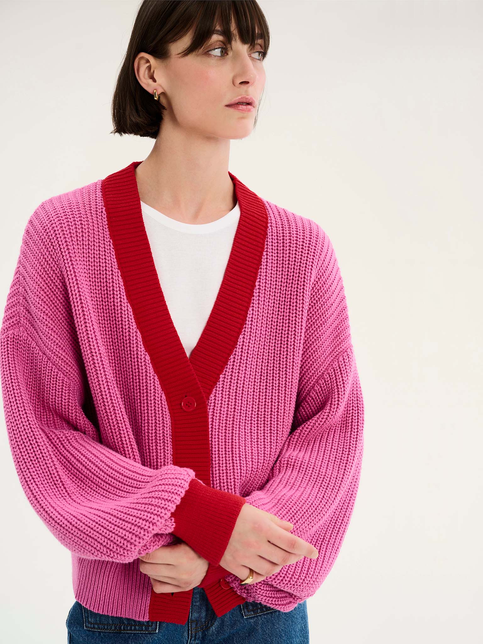 OMNES Hopper Cardigan in Pink and Red