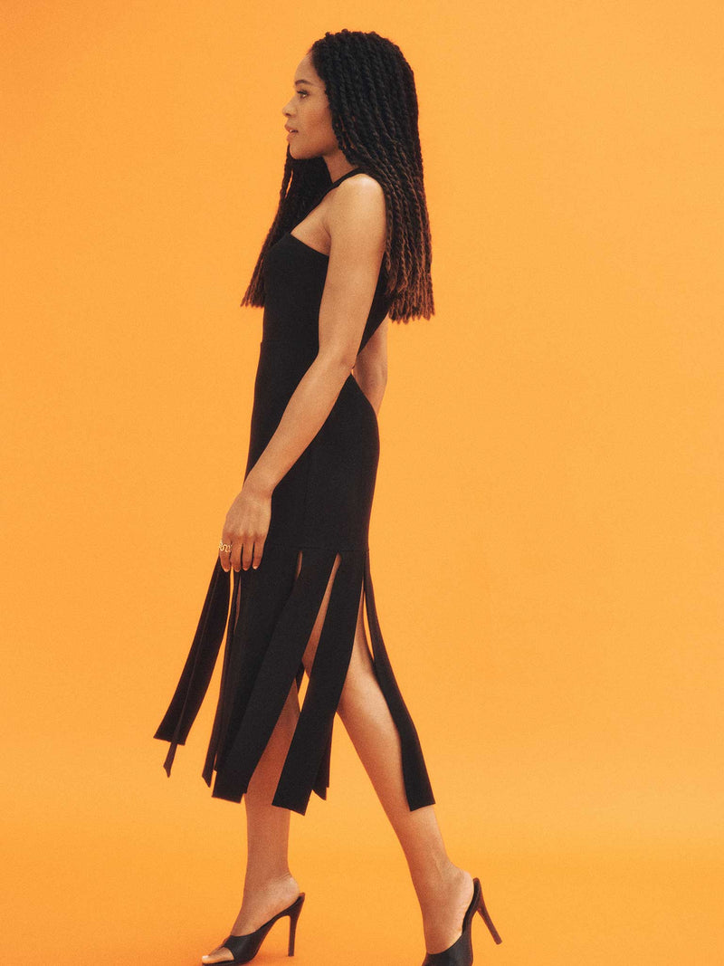 mid length black dress