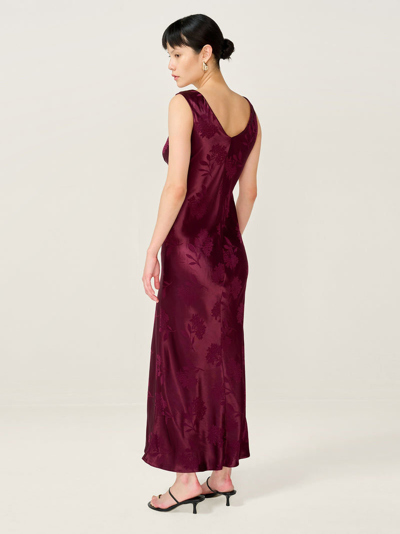 Iris Jacquard Dress in Deep Wine