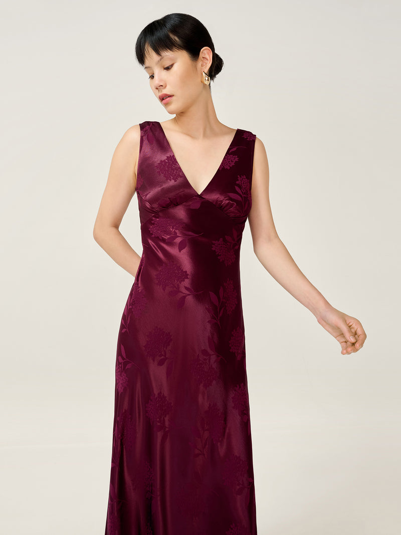 Iris Jacquard Dress in Deep Wine