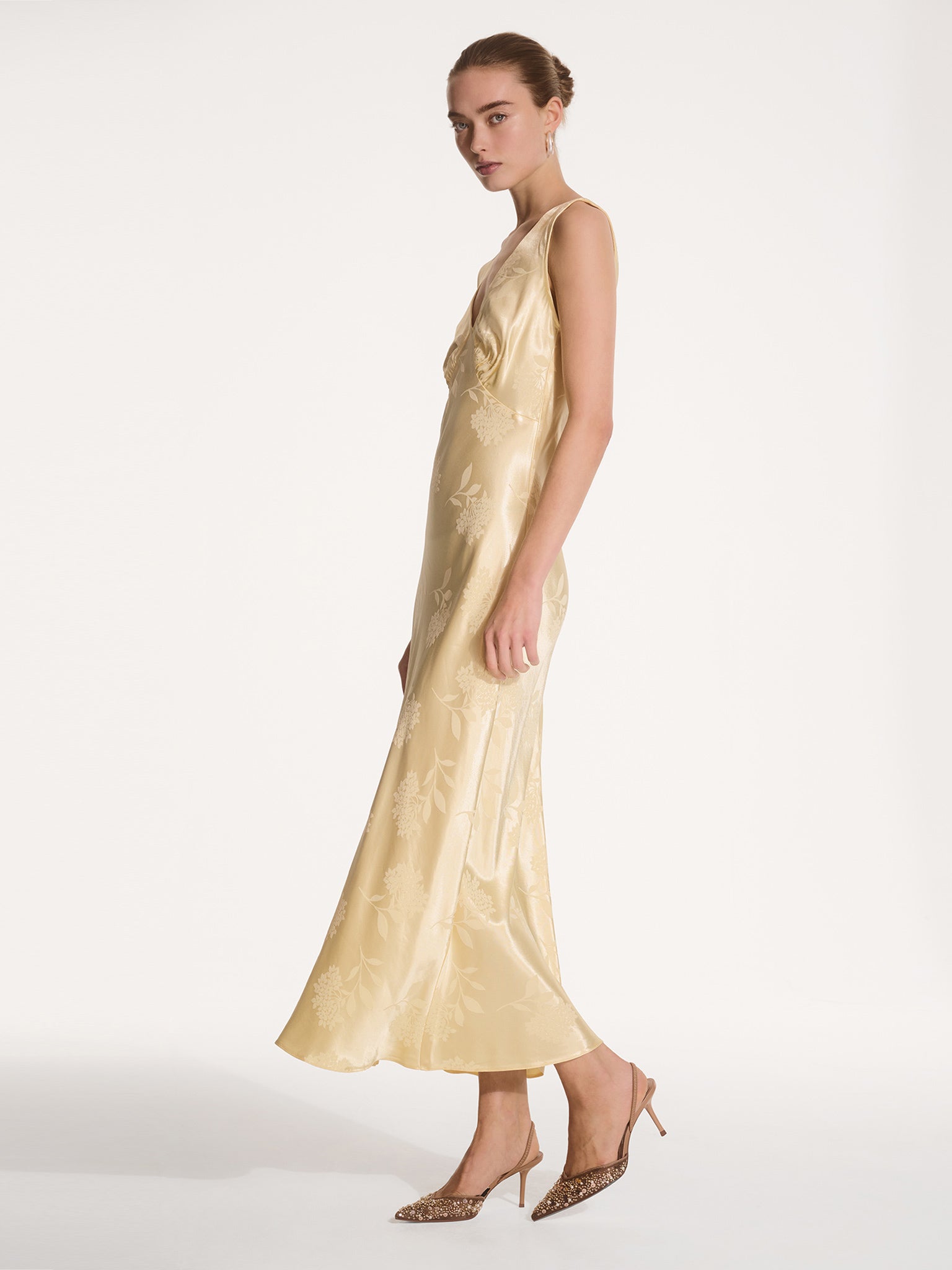 yellow jacquard dress Iris Jacquard Dress in Vintage Yellow | OMNES | Ethical & Affordable Clothing