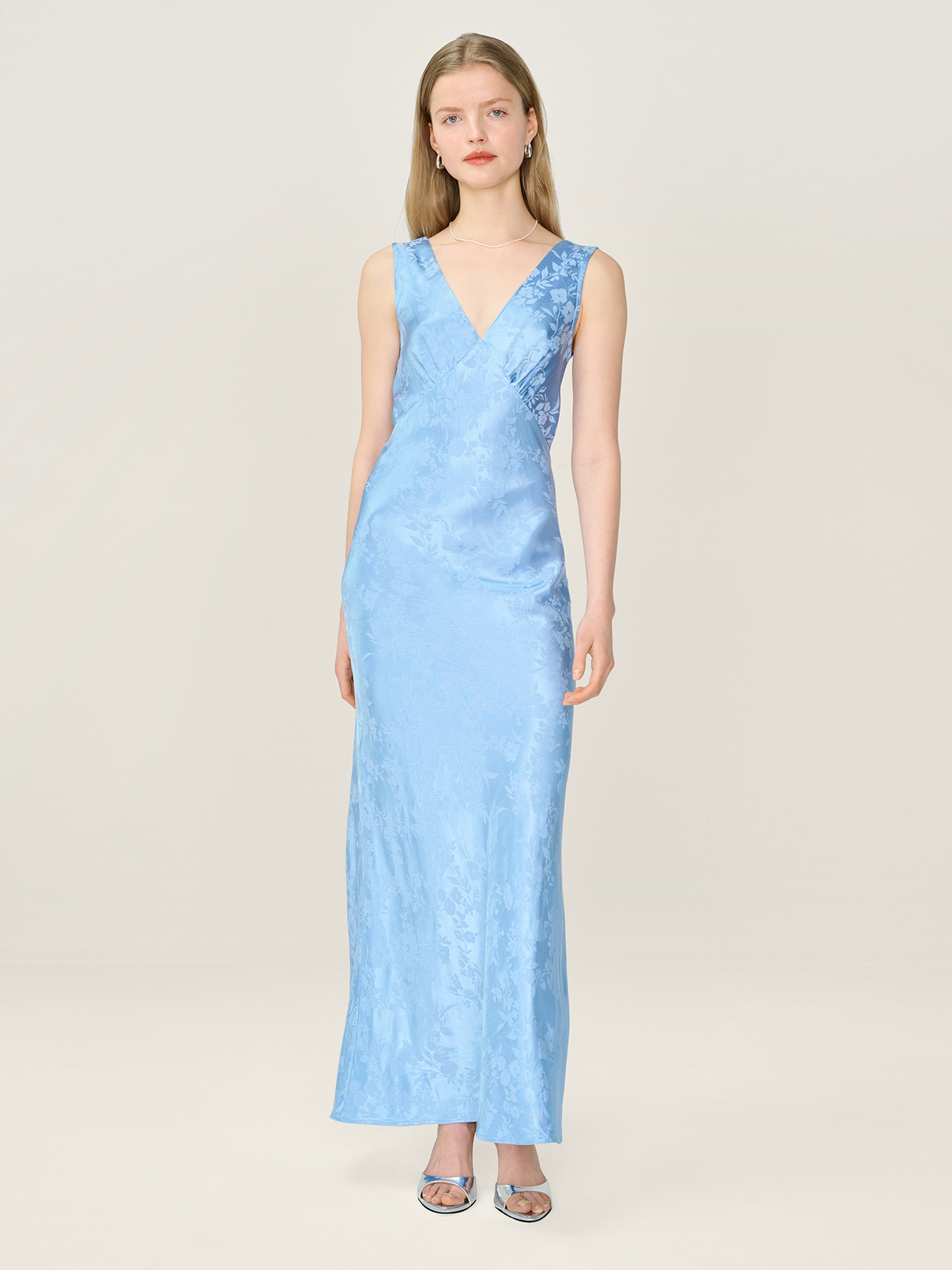Iris Jacquard Dress in Vista Blue OMNES Iris Jacquard Dress in Vista Blue OMNES