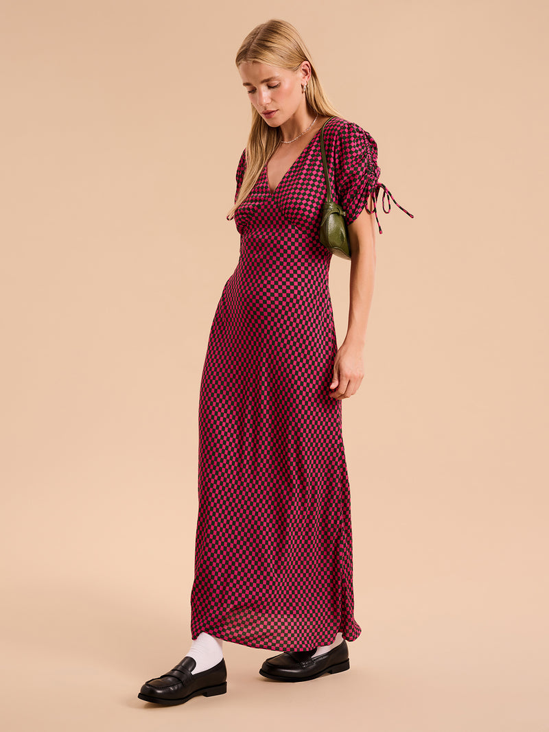 Jemima Checkerboard Print Midi Dress