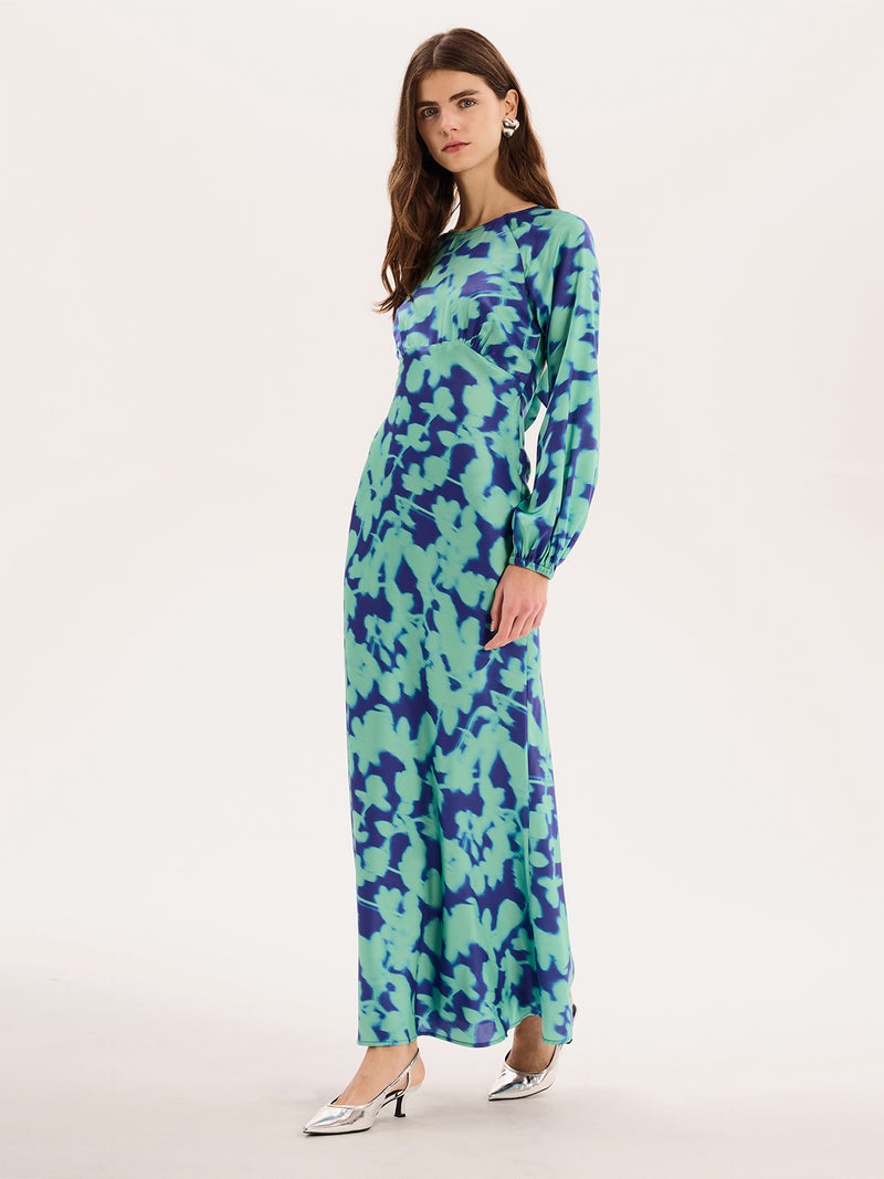 zara green jacquard dress Revery Floral Long Sleeve Maxi Dress