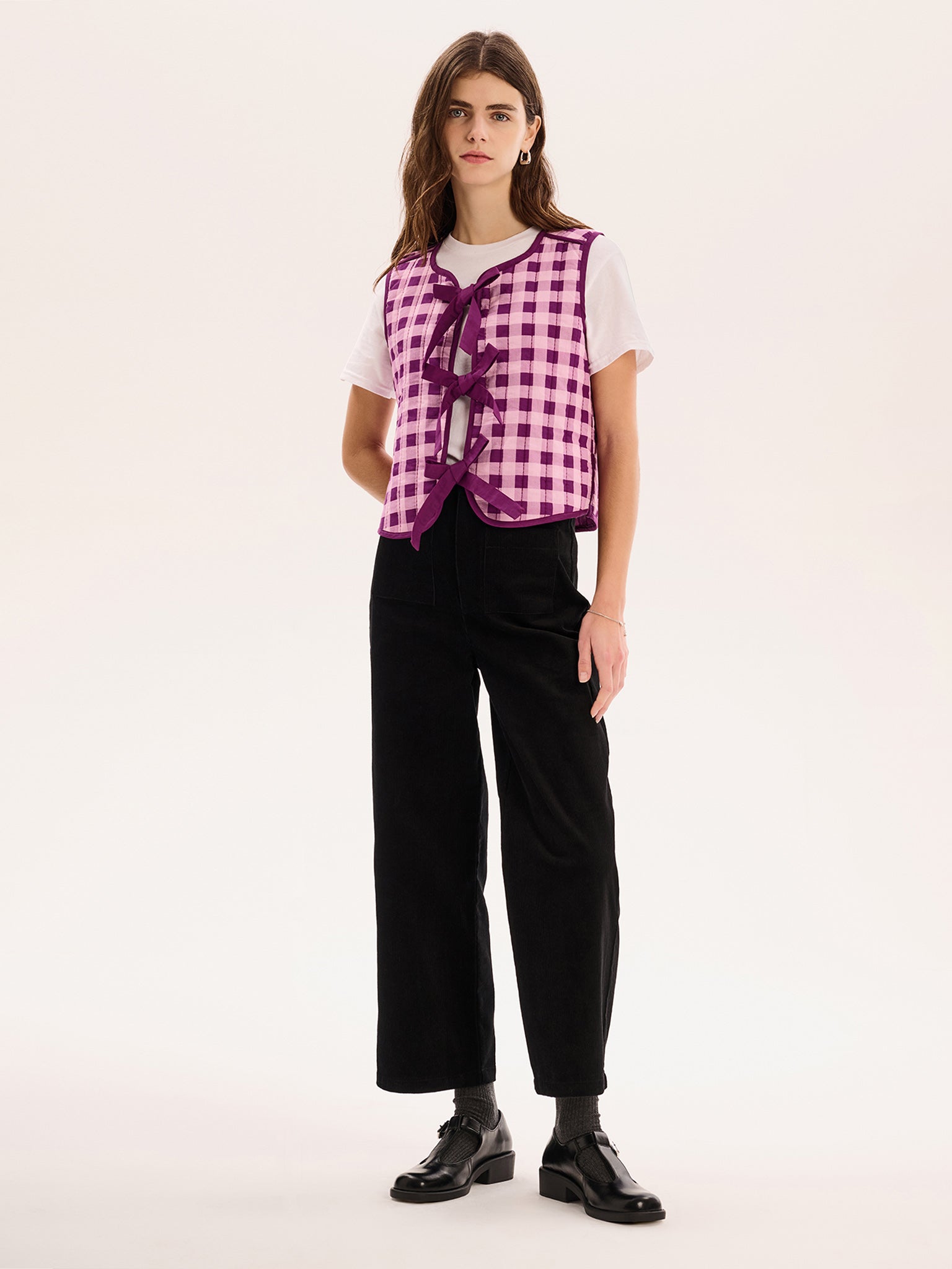 Jojo Quilted Gilet in Pink Gingham – OMNES