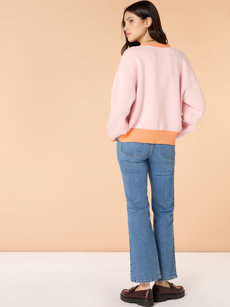 Kayla Knit Cardigan in Pale Pink and Orange
