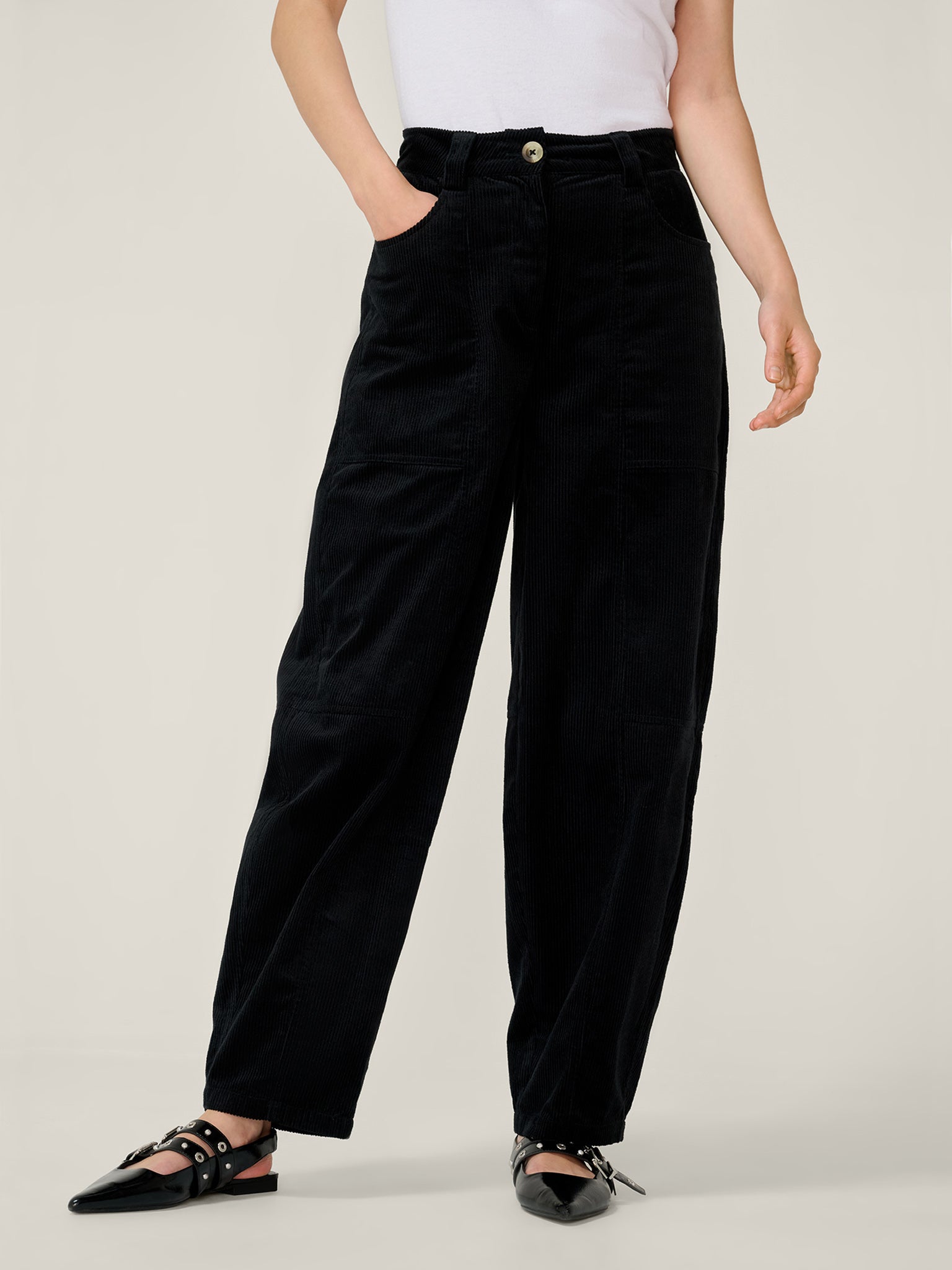 Kai Cord Trouser in Black | OMNES | Ethical & Affordable Clothing