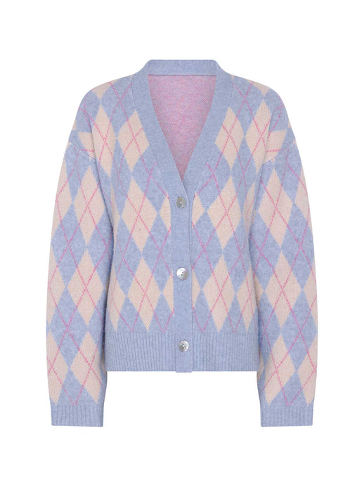 Kayla Argyle Knit Cardigan in Peach and Blue