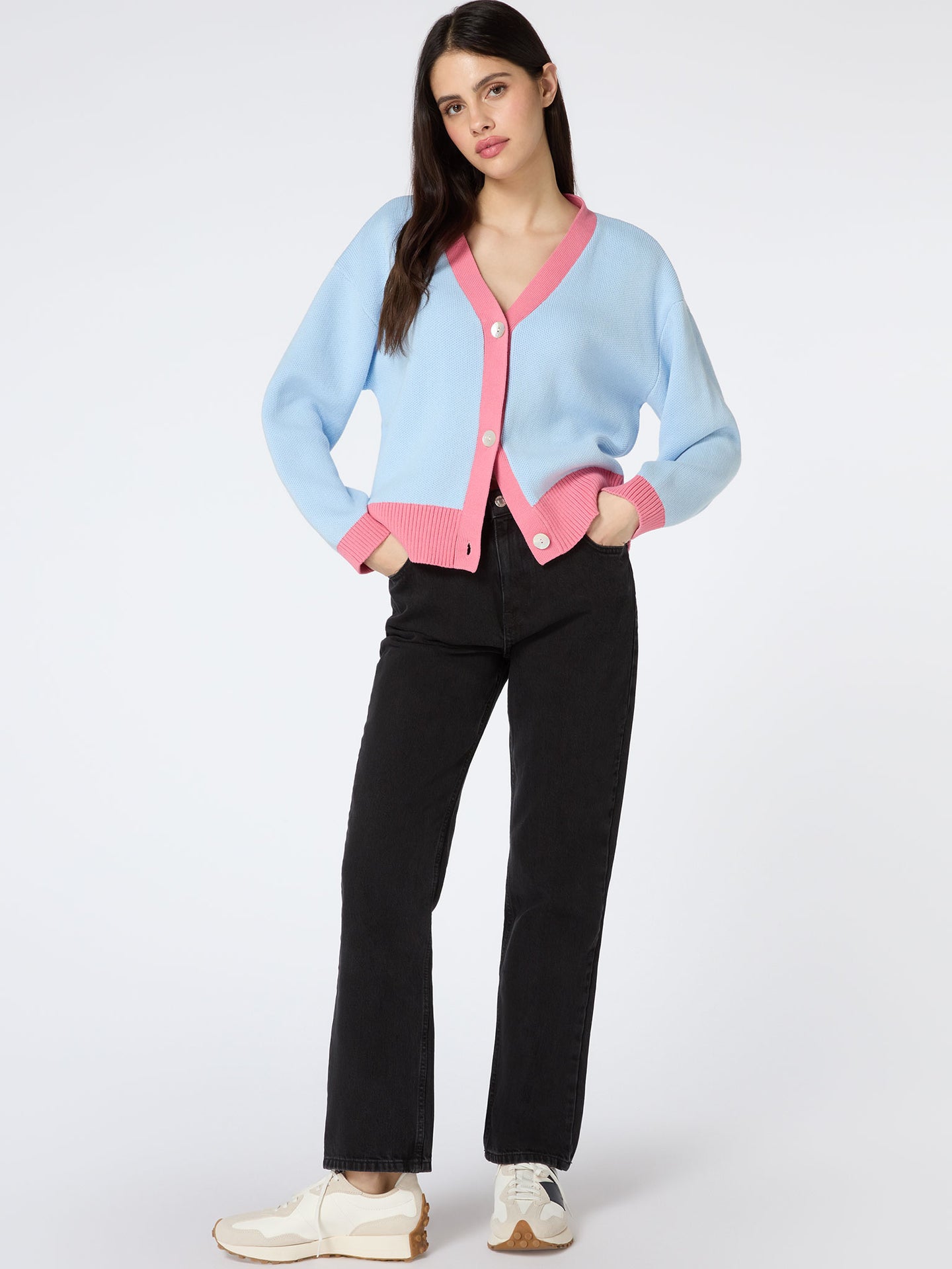 Kayla Knit Cardigan in Blue and Pink