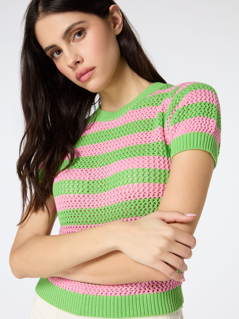 Lexi Stripe Crochet Jumper in Green and Pink