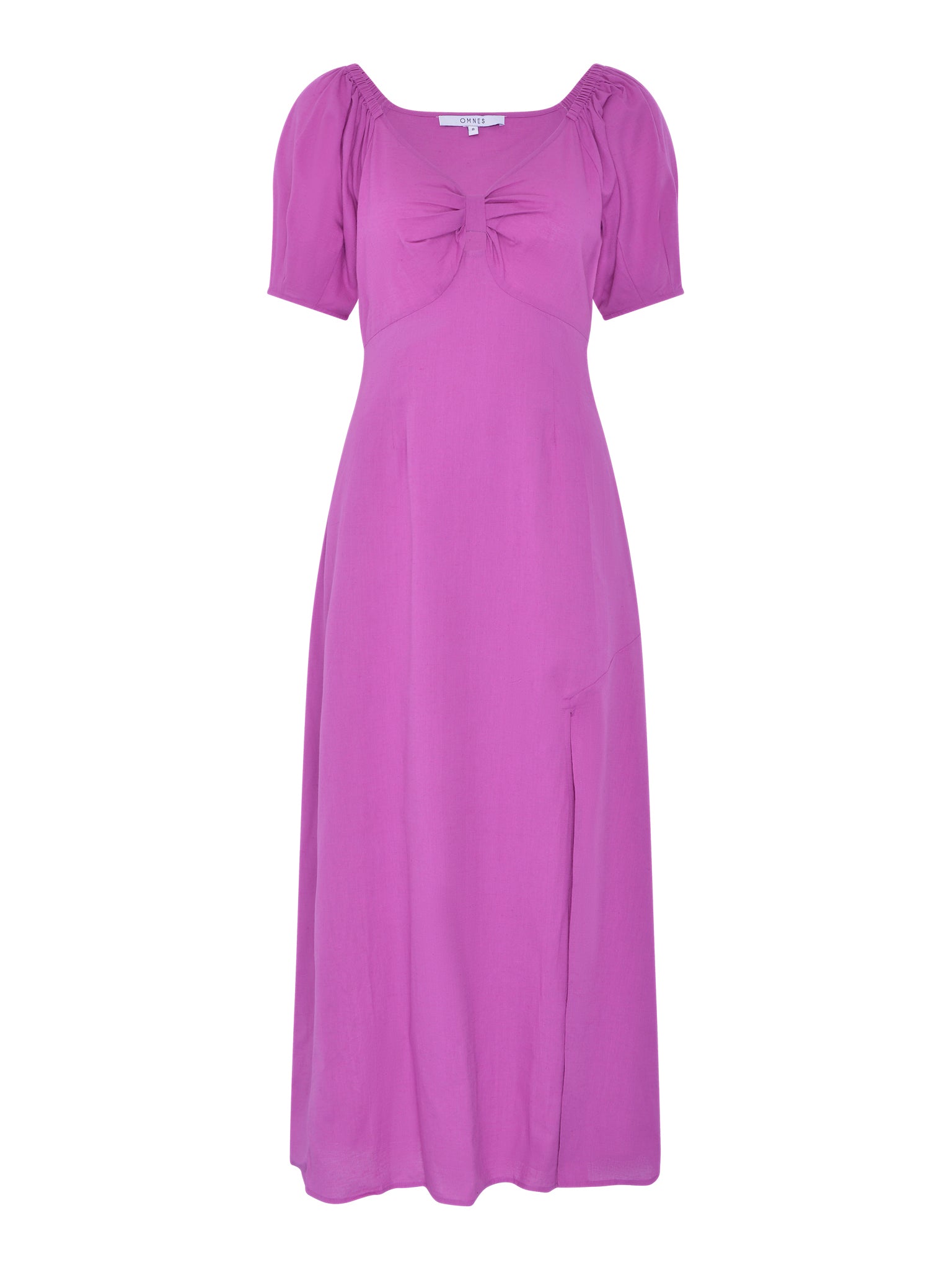 London Linen Bow Detail Midi Dress in Magenta | OMNES | Ethical & Affordable Clothing | Shop Women's Dresses London Linen Bow Detail Midi Dress in Magenta | OMNES | Ethical & Affordable Clothing | Shop Women's Dresses