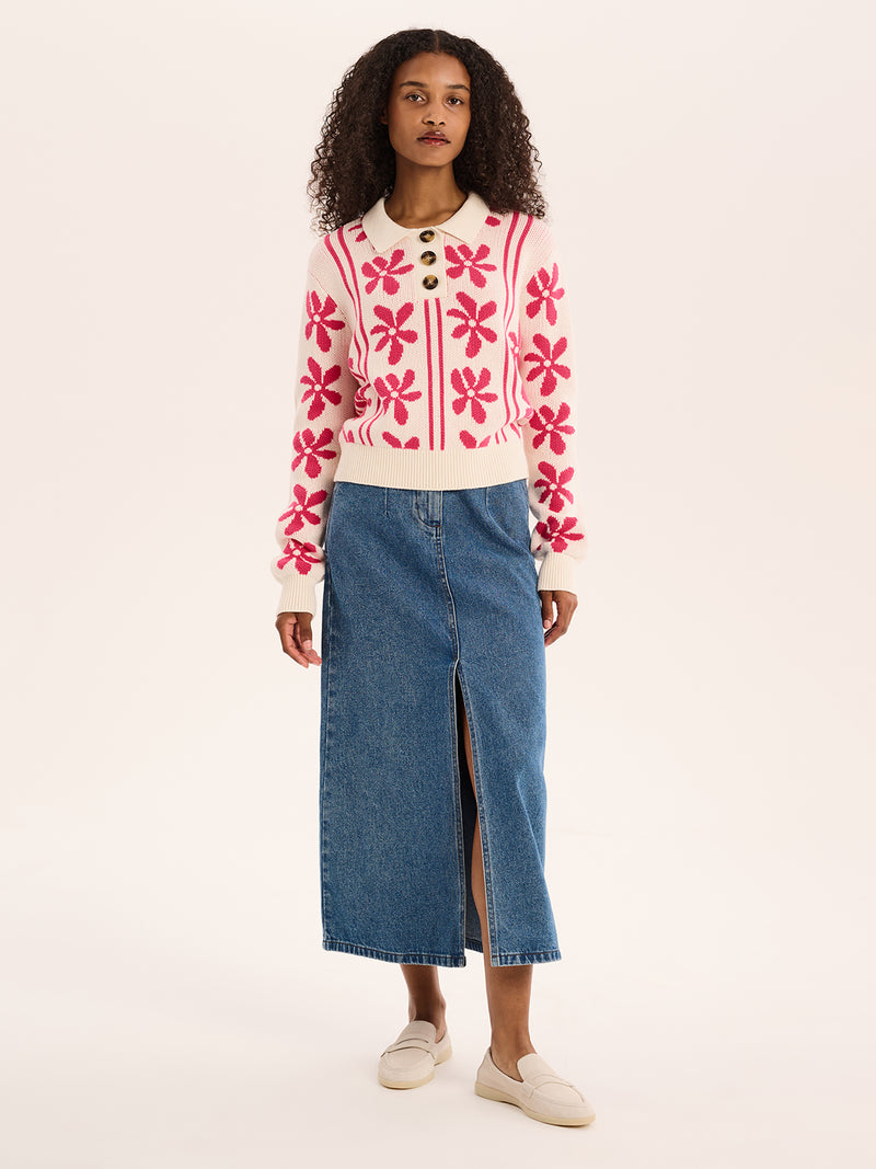 Loren Floral Cotton Jumper in Cream