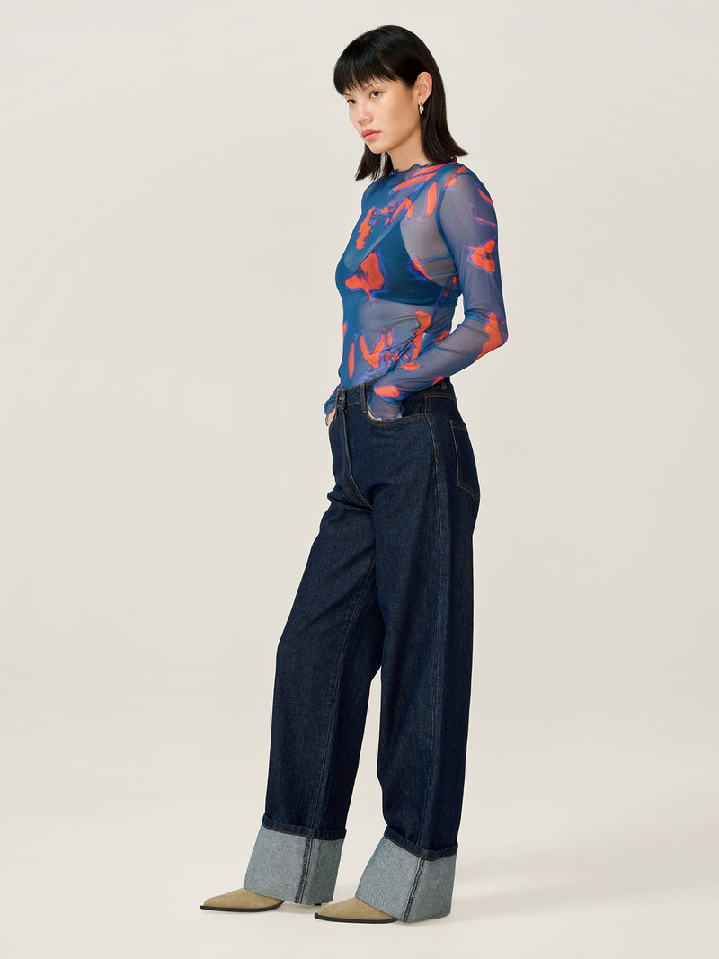 Lorrie Mesh Top in Falling Leaf Print