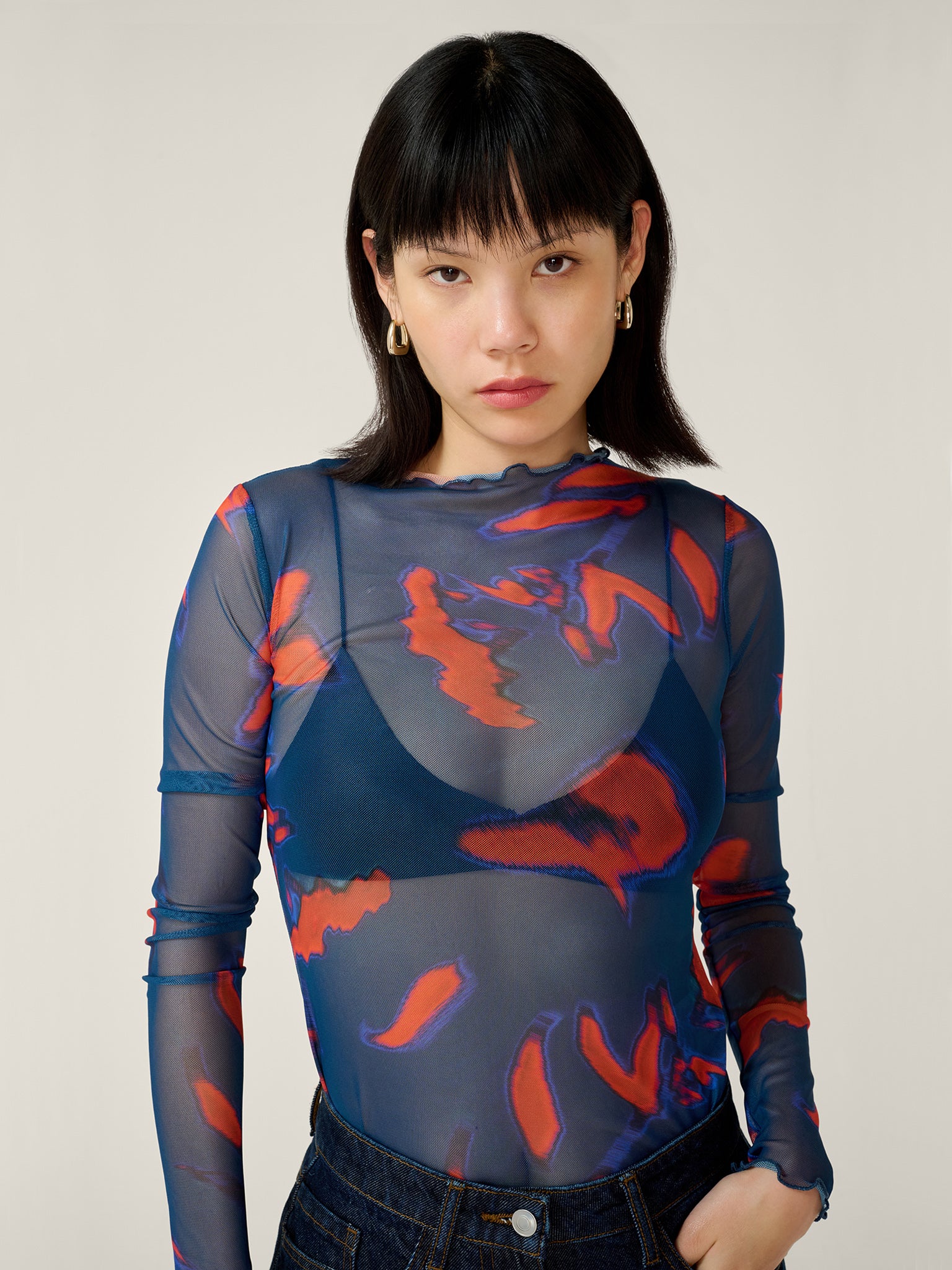 Lorrie Mesh Top in Falling Leaf Print