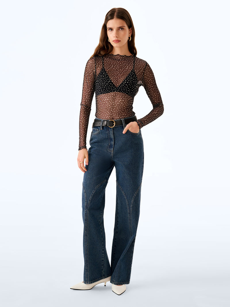 Lorrie Powermesh Top in Black Dalmation