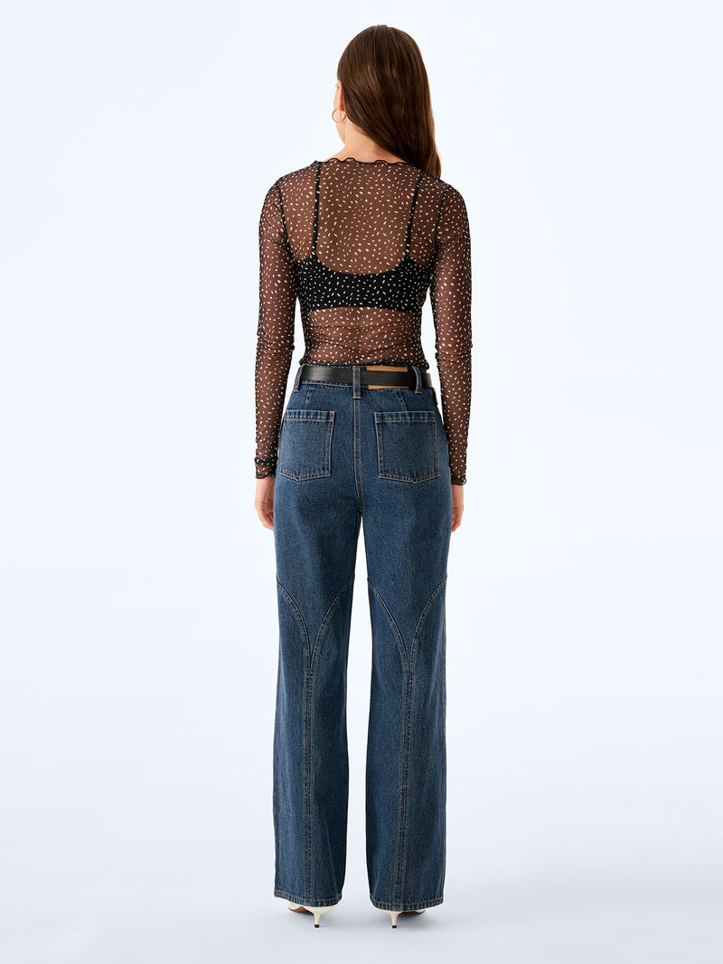 Lorrie Powermesh Top in Black Dalmation