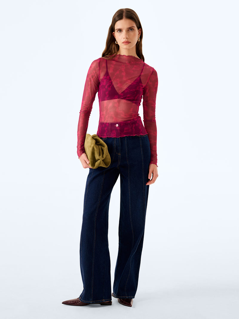 Lorrie Powermesh Top in Magenta Moire