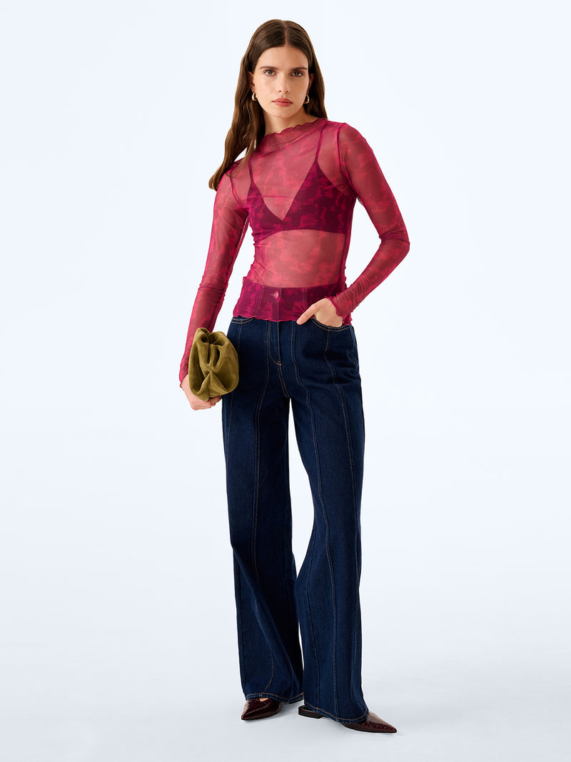 Lorrie Powermesh Top in Magenta Moire