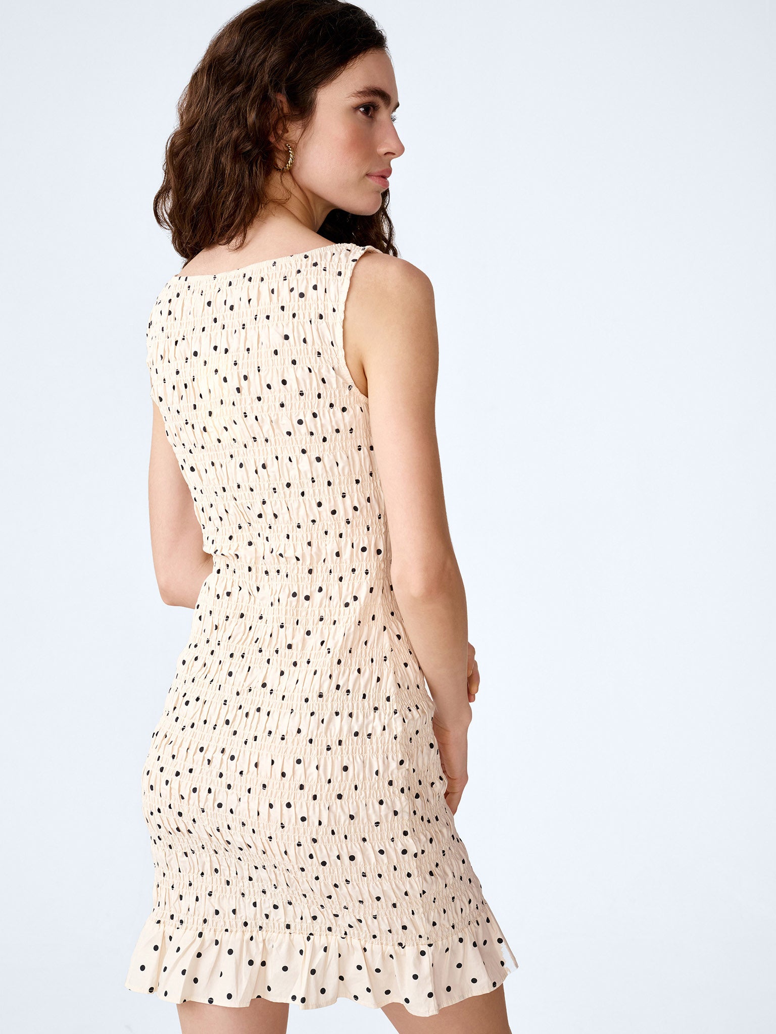 white dress with orange polka dots Girls Scalloped Back Cotton knee length Style It With Luann Dress in White Polka