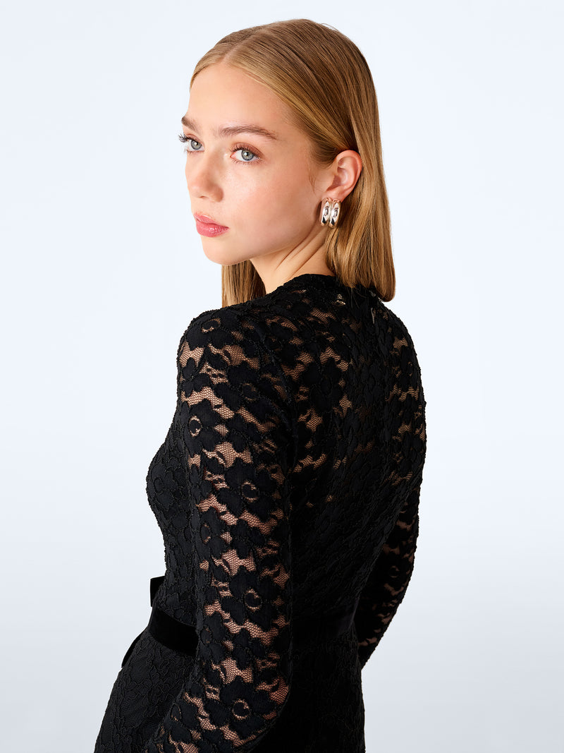 Lynette Mixed Lace Dress in Black