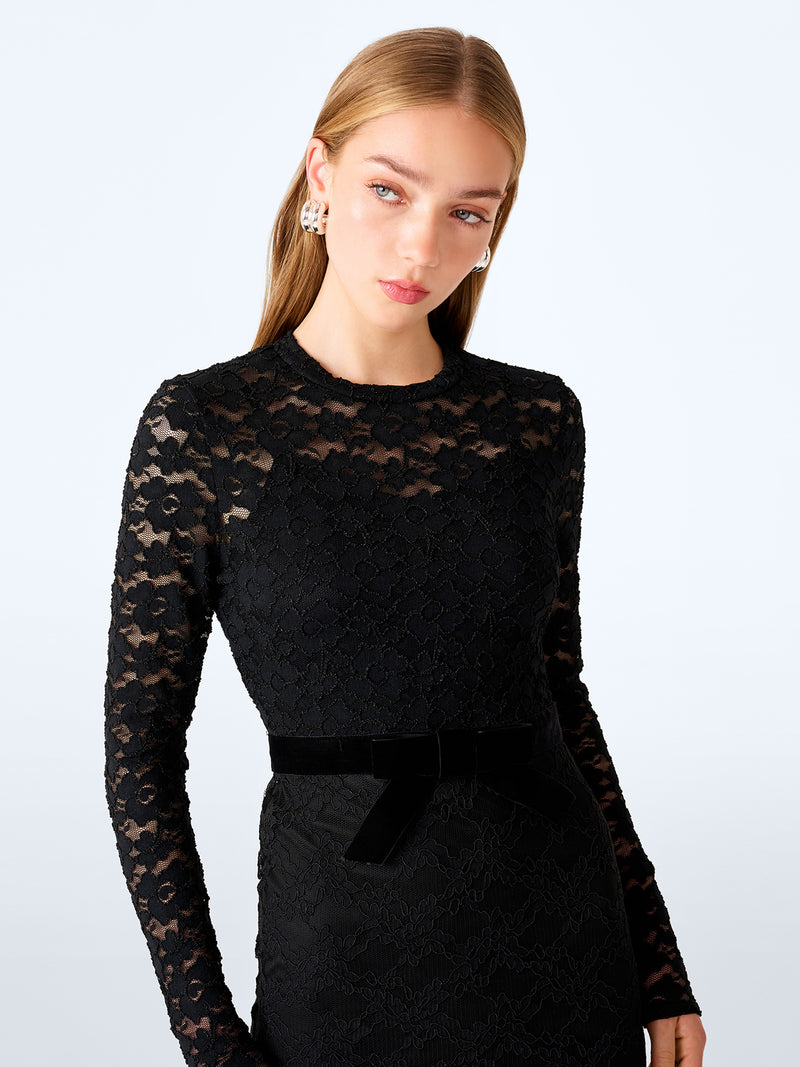 Lynette Mixed Lace Dress in Black