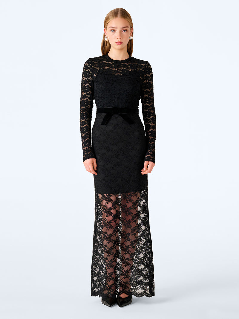 Lynette Mixed Lace Dress in Black