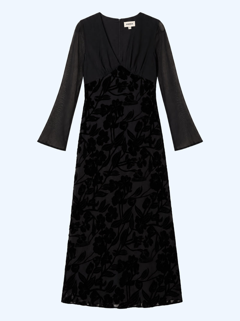 Marj Dress in Black Devore Floral