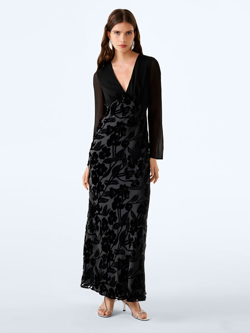 Marj Dress in Black Devore Floral