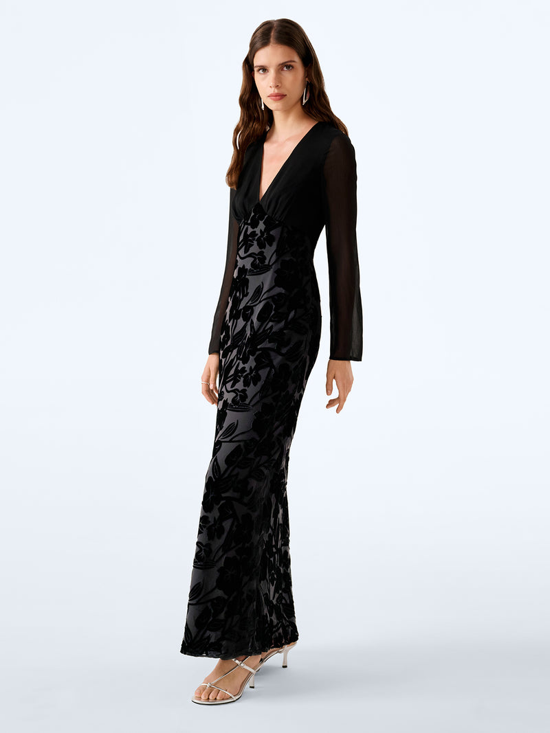 Marj Dress in Black Devore Floral