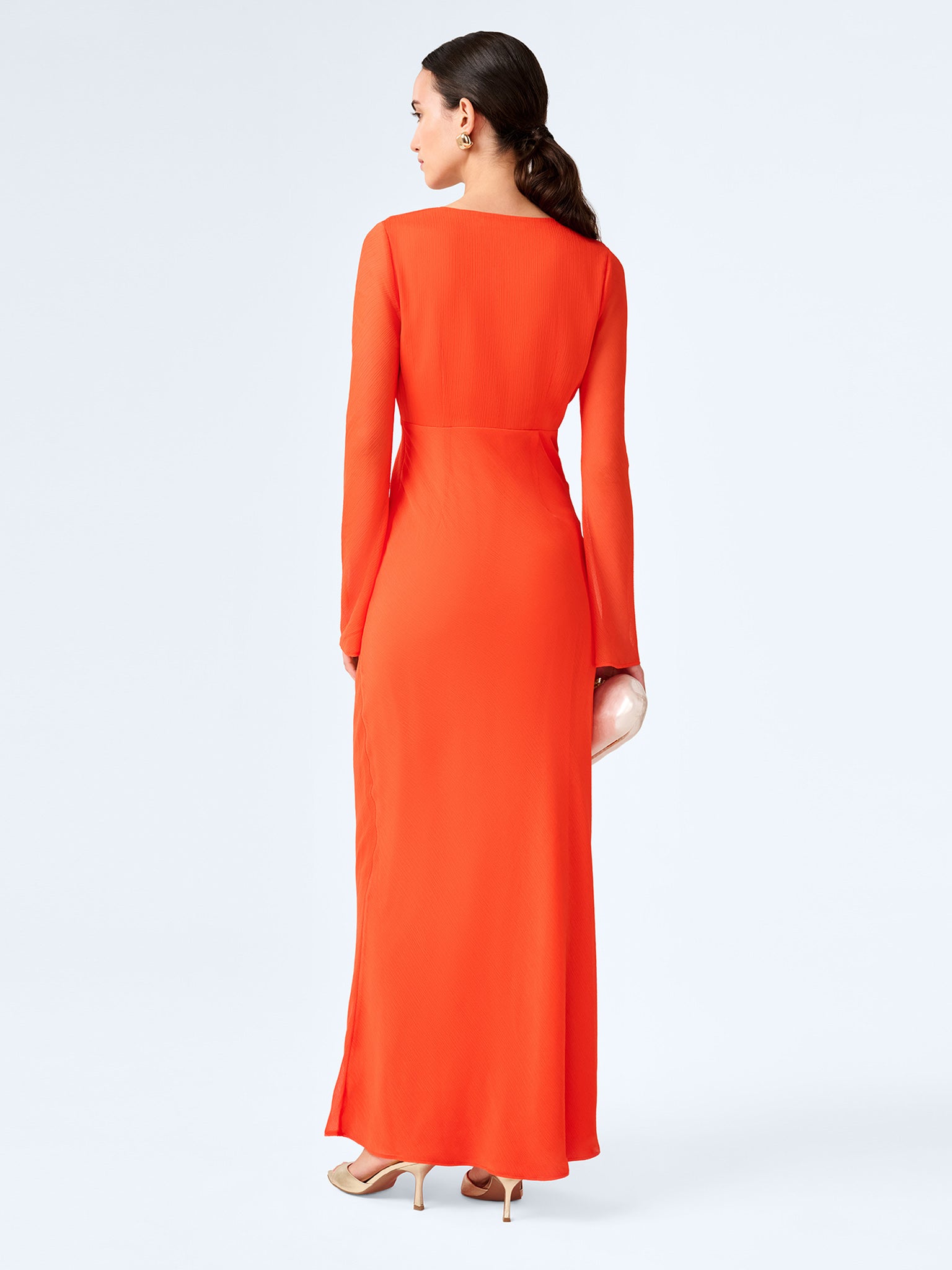 Omnes Marj Flute-sleeve V-neck Woven Maxi Dress - Tangerine Omnes Marj Flute-sleeve V-neck Woven Maxi Dress - Tangerine