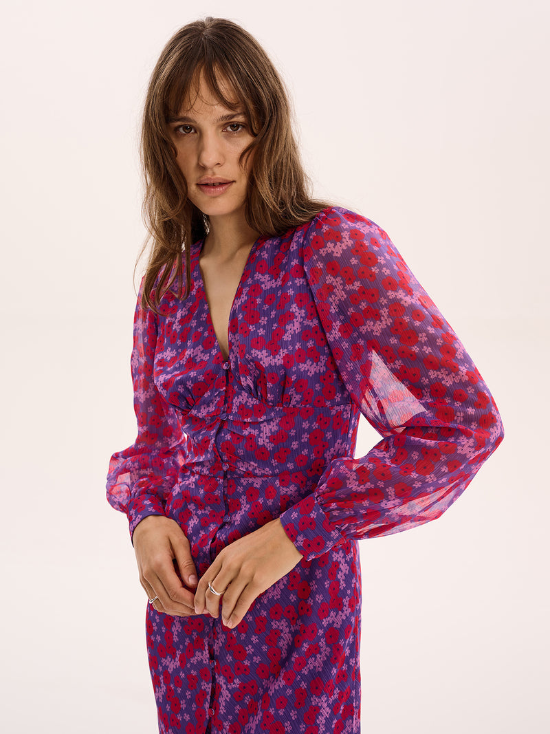 Mary-Rose Dress in Purple Scattered Floral